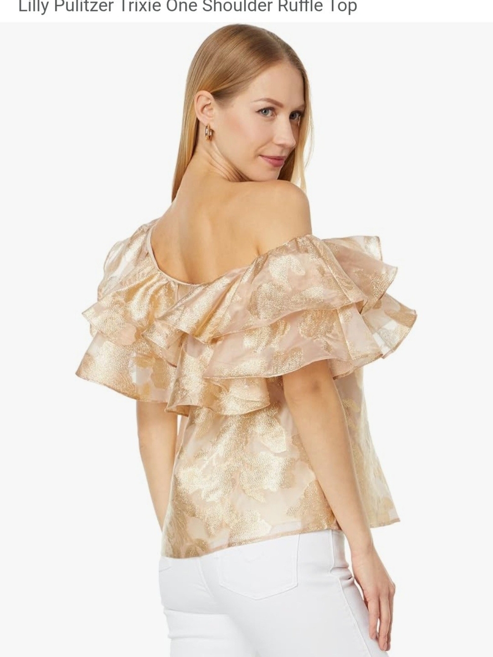 Lilly Pulitzer Gold Metallic Trixie Ruffle One-Shoulder Blouse